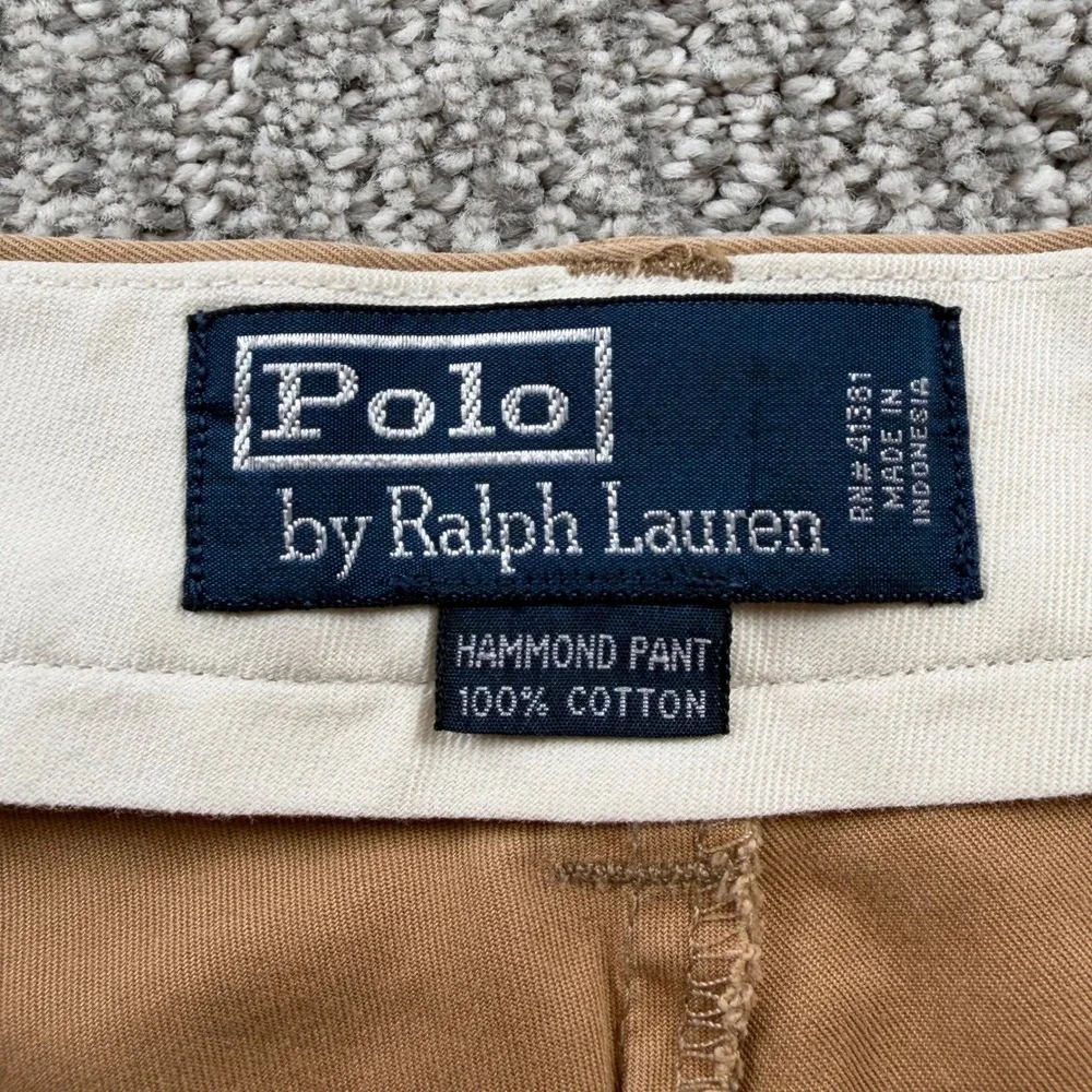 VTG Polo Ralph Lauren Hammond Pant Men 36x30 Tan Double‎ Pleated Cuffed Chinos
